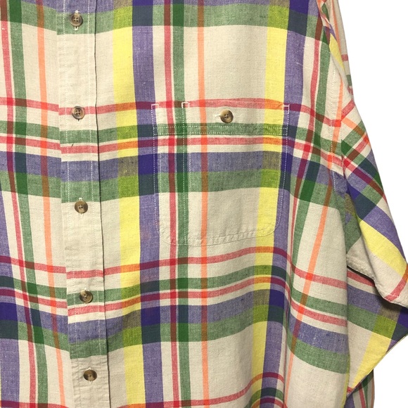 EDDIE BAUER Linen Blend Button Down Shirt Plaid Colorful Crisp Sz XXL Regular - Picture 4 of 13